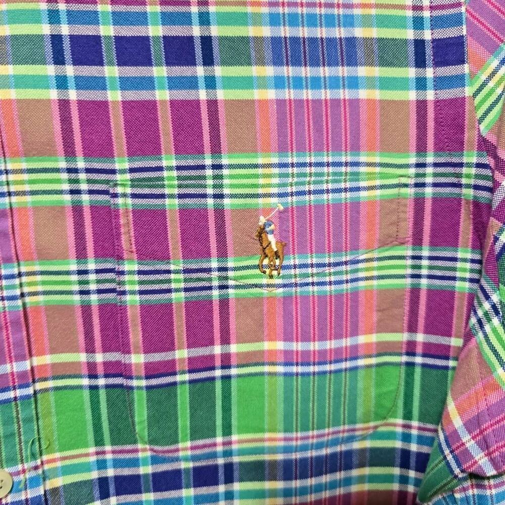 Ralph Lauren Pink Tartan Plaid Shirt Sleeve Button Up Shirt Preppy Summer Bright - Picture 2 of 5